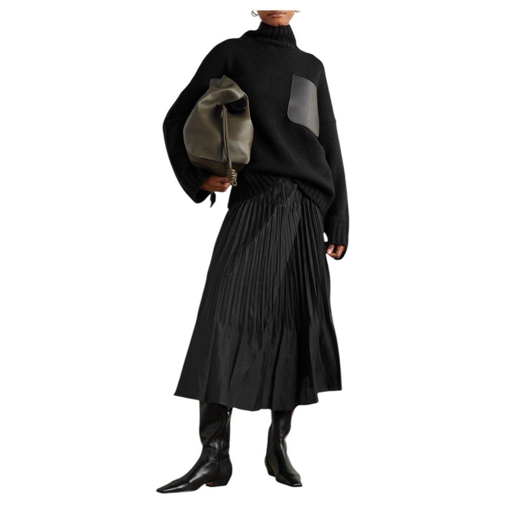 VINCE Pleated wrap-effect midi skirt Black Size Small